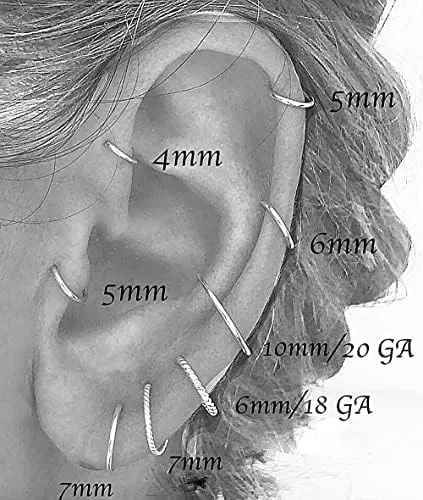 Vista 8 de Piercing de aro de plata de ley calibre 20 hecho a mano para el tabique de las cejas, cartílago, nariz, tragus