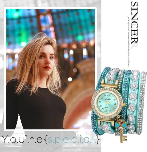 Vista 3 de Avaner Reloj de pulsera bohemio para mujer, reloj de cuero multicapa, reloj de cuarzo con diamantes de imitación para mujer