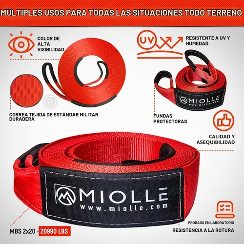 Vista 2 de MiolleGear Correa de remolque de 2”x20’- 20990 lbs MBS (Prueba de laboratorio) Kit de correa de recuperación Incluye: Cuerda de remolque, Estuche