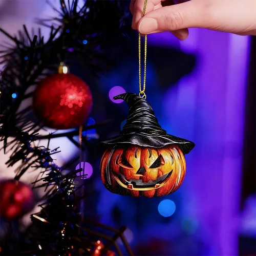 Vista 7 de 24 adornos de Halloween, decoración de árbol, araña negra, calavera, murciélago, bruja, calabaza, fantasma, adornos aterradores para árbol