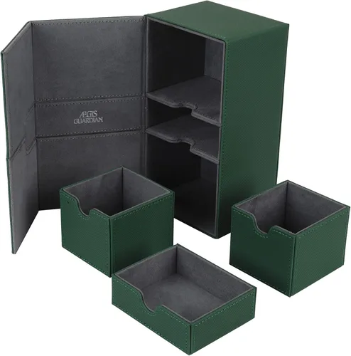 Vista 9 de AEGIS GUARDIAN - Caja de cartas para MTG con 3 bandejas, caja de cubierta Commander con capacidad para más de 200 cartas de doble manga, piel 1-3