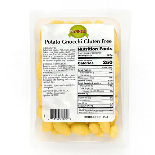 Vista 2 de Sanniti Gnocchi de papa italianos sin gluten, 17.5 oz (500 g) Auténticas albóndigas italianas Hecho en Italia Pasta de papa tierna Comida