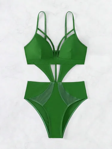 Vista 2 de MakeMeChic Traje de baño de una pieza con tiras recortadas para mujer