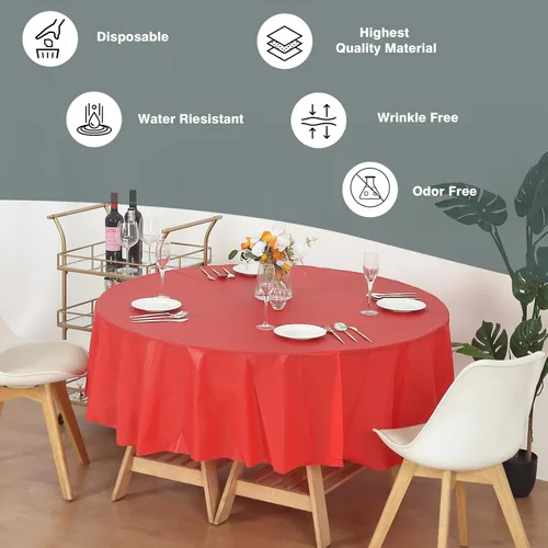 Vista 3 de Evershine Mantel de plástico resistente para mesa, paquete de 12 manteles (reutilizables) (redondo de 84 pulgadas, rojo)