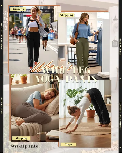 Vista 170 de Neer - Conjunto de 3 pantalones de yoga de pierna ancha para mujer - Pantalones deportivos cómodos, holgados, de cintura alta y casuales
