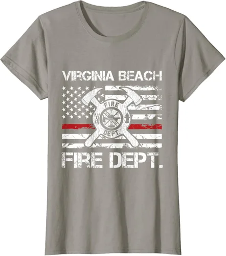 Vista 34 de Virginia Beach Virginia Fire Department - Camiseta delgada de línea roja, Negro