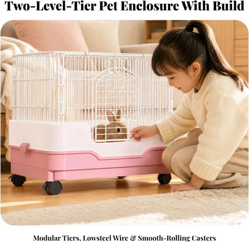 Vista 5 de Small Pet Enclosure Indoor Wire Pet Cage with Base Wipe-Clean, Blue, Double Layer
