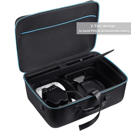 Vista 2 de Hard Shell Carrying Case Compatible with PS5, Protective Travel Bag Holds PlayStation 5 Console, DualSense Controllers, Base and Other Accessories