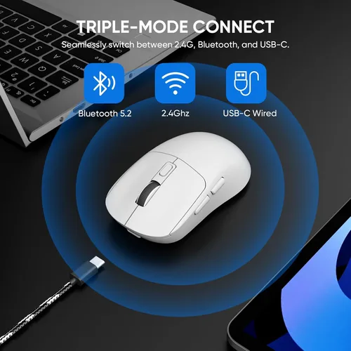 Vista 2 de MELOGAGA Ratón inalámbrico para juegos de 3 modos, 2.4GBluetooth 5.4USB-C con 8 DPI ajustables, mouse ergonómico recargable para computadora, Mac