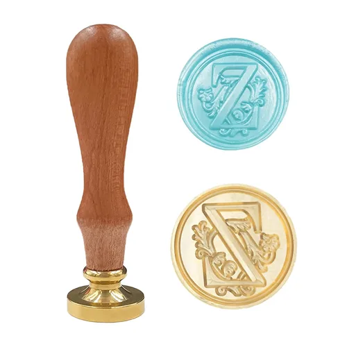 Vista 32 de Sello clásico de cera para sellar varios alfabetos, cabeza de latón, mango de madera, sellos para tarjetas, sobres, regalo (sello, letra A)