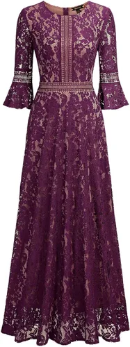 Vista 5 de MISSMAY - Vestido largo formal con mangas de campana, hecho totalmente en encaje, estilo vintage, para mujer