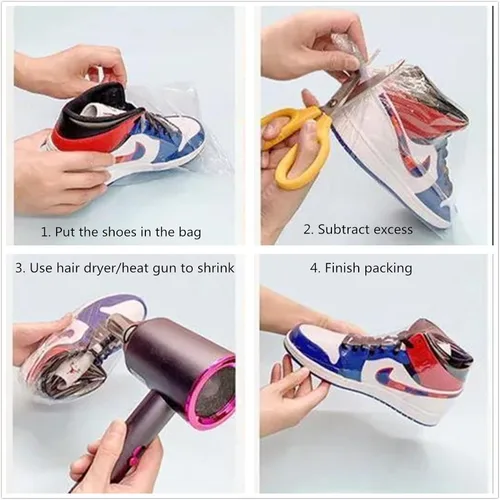Vista 3 de Bolsas retráctiles para zapatos, 100 unidades de zapatos deportivos de PVC termocontraíble, fundas grandes para zapatos para hombres y mujeres