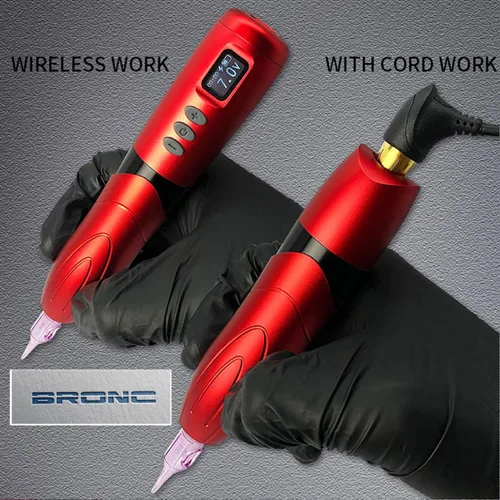 Vista 2 de BRONC Máquina de tatuaje inalámbrica mágica Fuente de estilo bolígrafo giratorio Motor sin núcleo 1300 mAh Batería Power (verde militar)