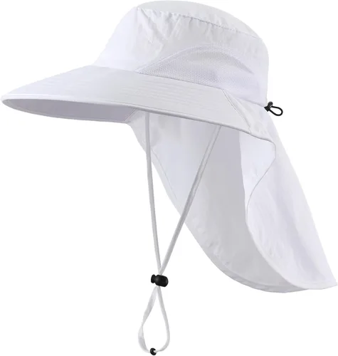 Vista 17 de Home Prefer Sombrero de sol para exteriores UPF50+ Sombrero de pesca de malla de ala ancha con solapa para el cuello Azul aguamarina