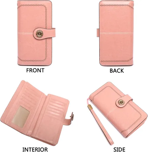 Vista 4 de Pearl Angeli Cartera para mujer cartera de cuero ceroso tarjetero para tarjetas de crédito Rfid