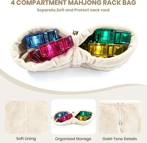 Vista 2 de Mahjong - Bolsa con 4 divisores para estantes Mahjong de 16 a 20 pulgadas Beige Blanco
