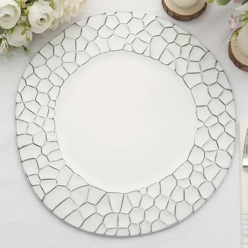 Vista 14 de Efavormart - Paquete de 6 platos de carga de plástico acrílico con relieve de encaje rústico dorado de 13 pulgadas