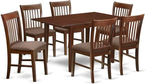 Vista 14 de HomeStock El juego de mesa de comedor moderno de 7 piezas consta de una mesa rectangular de madera y 6 sillas tapizadas de tela de lino café, 36 x