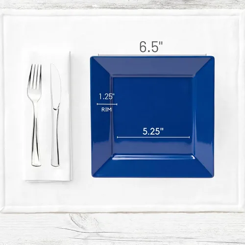 Vista 4 de Smarty Had A Party Platos desechables de plástico para postre, platos de ensalada cuadrados azules resistentes de 6.5 pulgadas para aperitivos