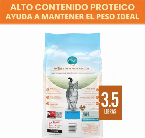 Vista 8 de Purina ONE Alto Contenido de Proteínas, Peso Saludable Más Peso Ideal Con Pollo Comida Seca Para Gatos - Bolsa de 3.5 lb