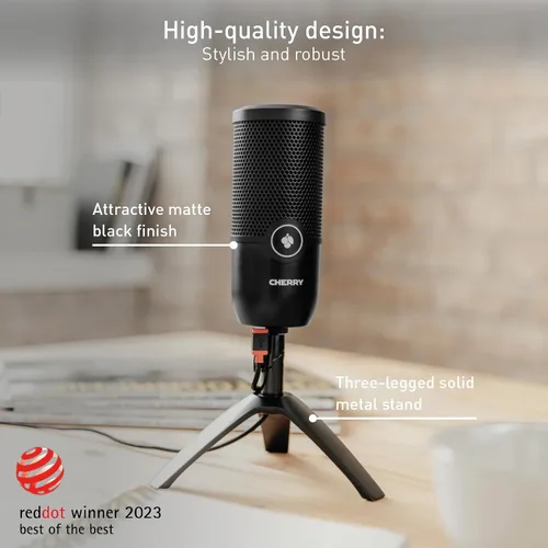 Vista 4 de Cherry UM 3.0, micrófono USB para podcasting, transmisión y uso de oficina en casa, patrón polar cardioide, conector para auriculares, compatible