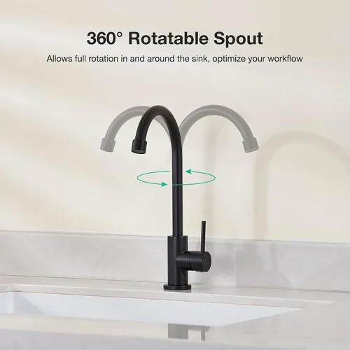 Vista 2 de CREA Grifo negro mate solo para agua fría, para cocina, bar, fregadero al aire libre, 1 agujero, 3 agujeros (con placa de cubierta), arco alto