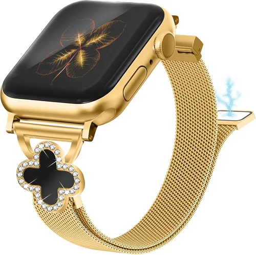 Vista 9 de Joyozy Correa delgada de metal compatible con Apple Watch de 38mm 40mm 41mm 42mm 44mm 45mm 46mm 49mm, correa magnética delgada con adornos