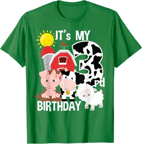 Vista 5 de Camiseta con diseño de animales de granja con texto en inglés "It's My 3rd Birthday" Negro