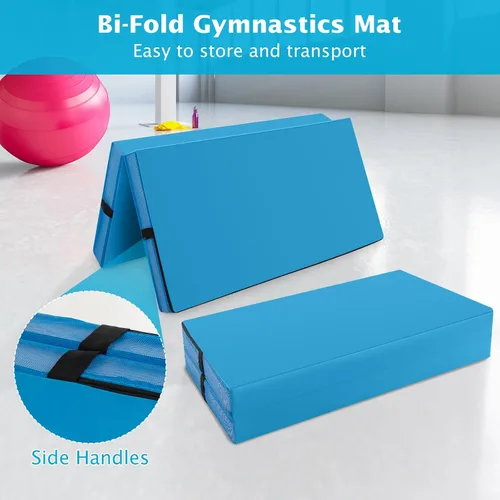 Vista 5 de Giantex Colchoneta de gimnasia plegable de 4 x 4 pies con asas de transporte, tapete bio-plegable para niños y animadoras