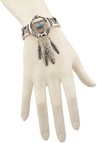 Vista 2 de Lux Accessories Pulsera de hoja navajo con atrapasueños de piedra boho, Plata