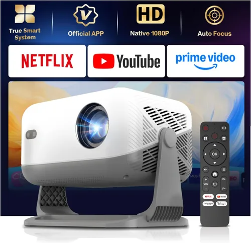 Vista 10 de Aplicaciones de transmisión integradas y 1080P nativo: mini proyector con Wifi y Bluetooth, enfoque automático y Keystone, rotación de 180°