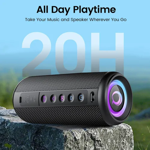 Vista 5 de Altavoz Bluetooth portátil, altavoz inalámbrico de 20W con sonido estéreo Negro