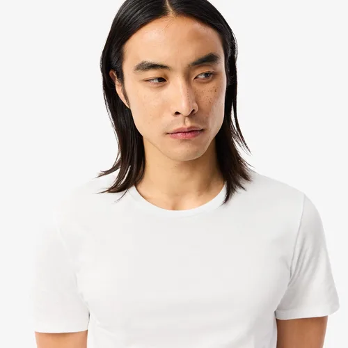 Vista 5 de Lacoste Paquete de 3 camisetas Essentials de cuello redondo de ajuste regular 100% algodón para hombre, Blanco