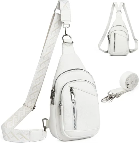 Vista 11 de Bolso Bandolera Mochila Cruzada - 2 en 1 Bolso Cruzado de Cuero Riñonera con 2 Correas Extraíbles Mini diaper bag, Instant Wipes pocket