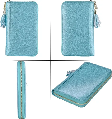 Vista 6 de Easyoulife - Monedero de cuero con cremallera, billetera portatarjetas para mujer, bloqueo RFID