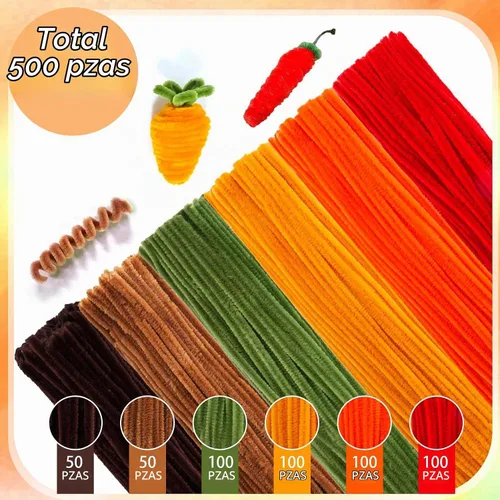 Vista 6 de Limpiadores de tuberías de color otoño, 500 piezas, 6 tallos de chenilla surtidos Esquema de color de otoño