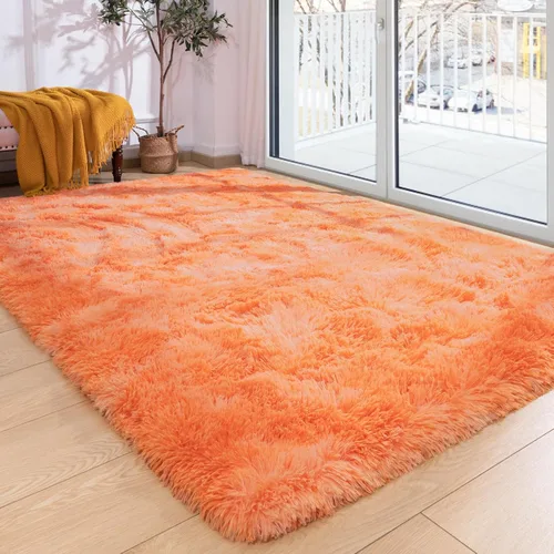 Vista 112 de Softlife Alfombra naranja para dormitorio, alfombra de felpa esponjosa para sala de estar para niñas, alfombra lanuda para niños, alfombra suave
