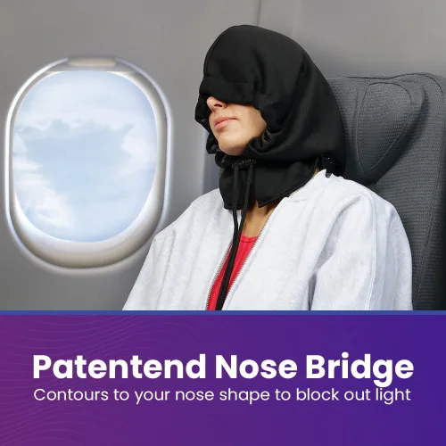 Vista 4 de Cabeau Nap Now - Sudadera con capucha negra - Una sudadera con capucha ajustable con un puente nasal ajustable para bloquear la luz, Sudadera