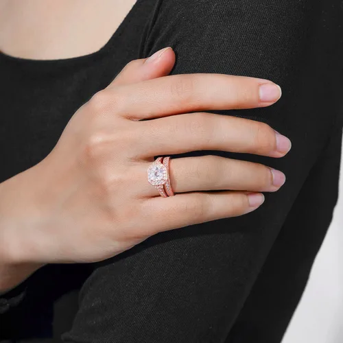 Vista 4 de Tienda Collection Platinum or Gold Plated Sterling Silver Antique Ring set with Asscher-Cut Infinite Elements Cubic Zirconia
