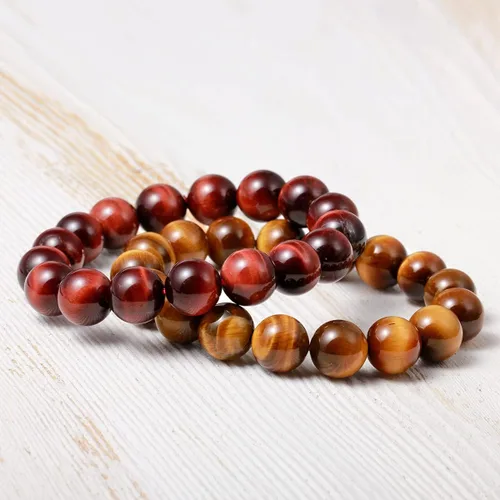 Vista 3 de Jewever Pulsera elástica de cuentas redondas lisas de ojo de tigre, unisex (varias piezas)