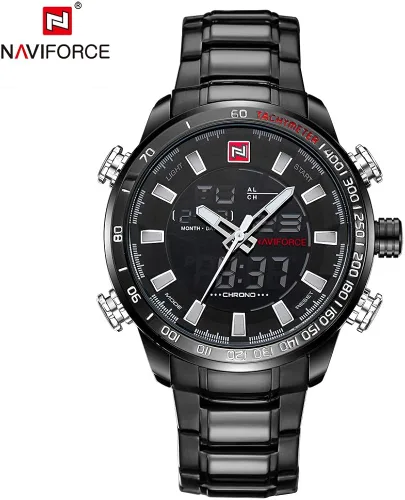 Vista 4 de NAVIFORCE - Reloj de pulsera deportivo para hombre resistente al agua multifunción acero inoxidable analógico digital LED cuarzo color blanco y negro
