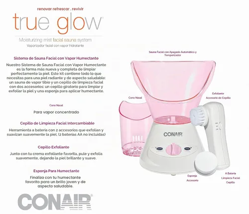 Vista 9 de Sistema de sauna facial con vapor hidratante True Glow de Conair, rosa/crema