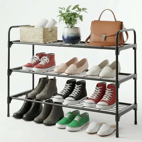 Vista 7 de 3-Tler - Zapatero organizador para zapatos, hierro inoxidable, estante espacioso para almacenamiento de zapatos para armario o entrada, se adapta a
