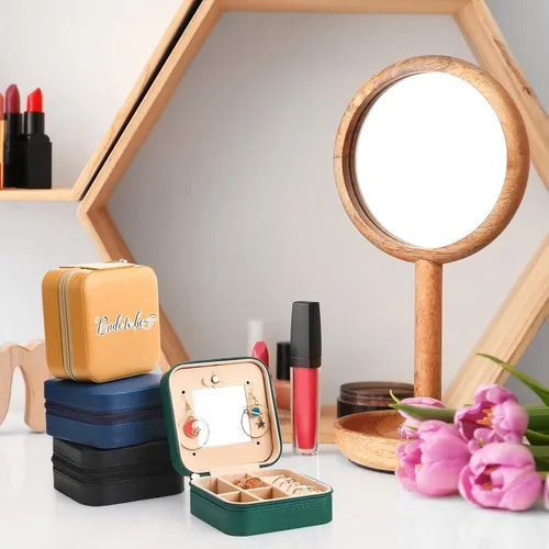 Vista 6 de Joyero de viaje de 10 piezas, cajas de regalo de dama de honor, organizador de viaje con espejo, caja pequeña de joyería, mini caja organizadora