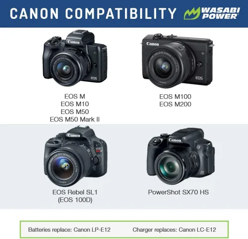 Vista 2 de Wasabi Power Batería LP-E12 para Canon EOS M, EOS M10, EOS M100, EOS M50 M50 MII, EOS Rebel SL1 (EOS 100D), PowerShot SX70 HS