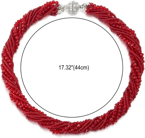 Vista 3 de COOLSTEELANDBEYOND Gargantilla de cadena trenzada de cristal multicapa, cierre magnético, collar llamativo, pulsera