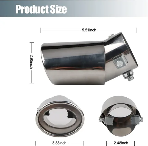 Vista 5 de jeseny Pack-1 Cola de escape de acero inoxidable pulido para automóvil, silenciador de tubo de escape modificado para tubo de escape de automóvil