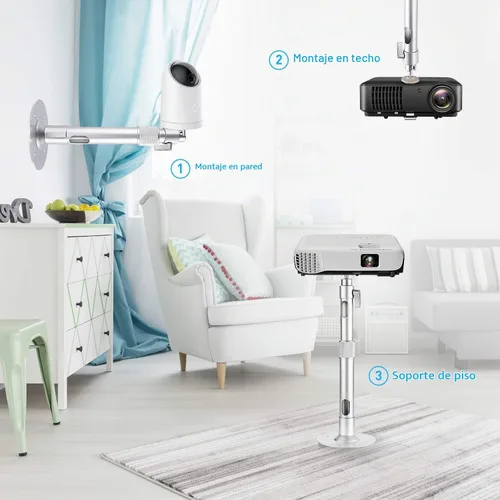Vista 2 de NIERBO Colgador universal de montaje en pared para proyector, cabezal giratorio de 360° con longitud extensible, soporte de montaje de 11.8 a 19.7