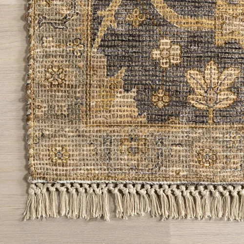 Vista 4 de Rugs USA Marigold - Alfombra vintage con borlas, 2 pies 6 pulgadas x 8 pies, marrón oscuro