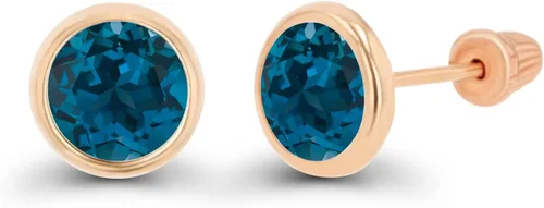 Vista 2 de Aretes redondos de oro de 14 quilates hipoalergénicos de 0.236in con piedra natal solitario, circonita